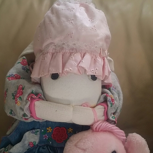 Adorable Sock Bunny holding Teddy Bear - Picture 7 of 8